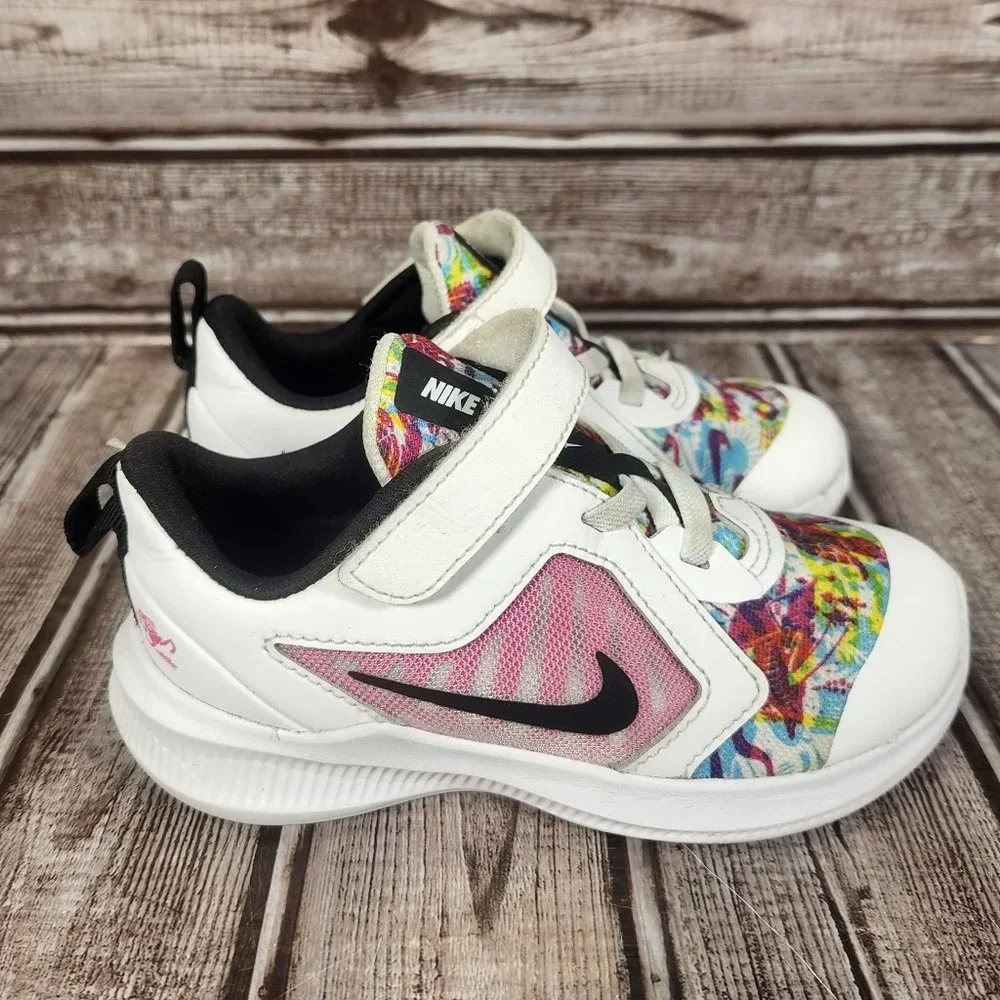 NIKE DOWNSHIFTER 10 Kids Youth Girl's 9C Fabel Fire White Pink Shoes Sneakers - Picture 2 of 9
